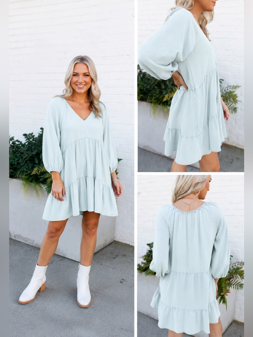 Mustard Seed Tiered V-Neck Dress - Ice Blue